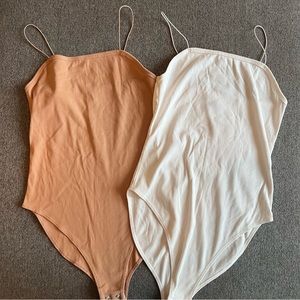 Wild Fable Stretchy Thin Strap Body Suit Nude White Set of 2 Neutral